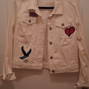 Vanilla Star White Denim Jacket with Fun Patches